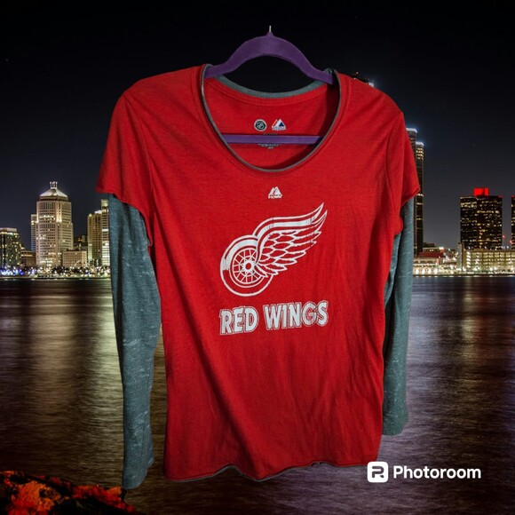 Majestic Detroit Red Wing Long Sleeve Size L (OS 552) - Picture 1 of 2